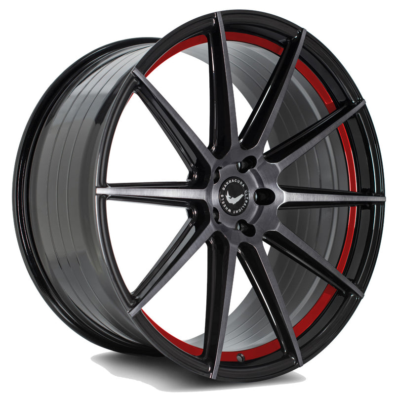 BARRACUDA PROJECT 2.0 Higloss-Black brushed Surface/undercut Color trim red rim 9x21 - 21 inch 5x114.3 bolt circle