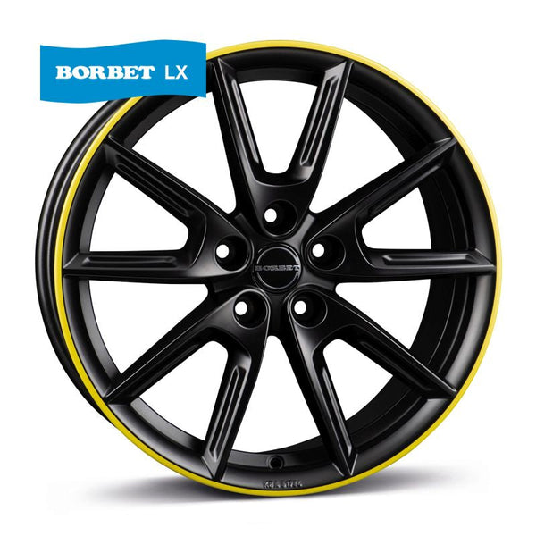 Borbet LX18 black matt rim yellow Felge 8x18 Zoll 5x112 Lochkreis - Beast Performance Fahrzeugtechnik OHG