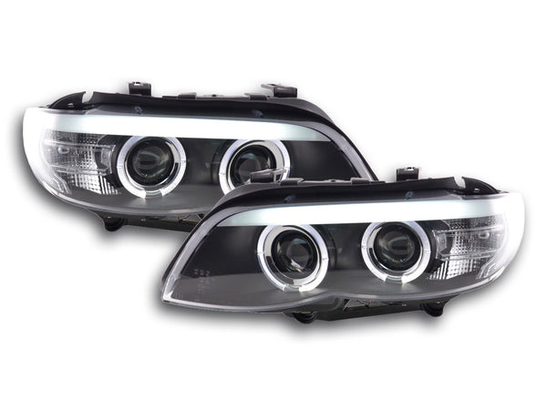 Headlight set xenon daylight LED TFL look BMW X5 E53 03-06 black