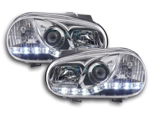 Headlight set Daylight LED TFL look VW Golf 4 Type 1J 98-03 chrome for right-hand drive