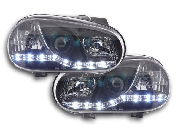 Headlight set Daylight LED TFL look VW Golf 4 Type 1J 98-03 black for right-hand drive vehicles