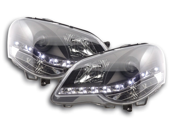 Headlight set Daylight LED TFL look VW Polo Type 9N3 05-09 black for right-hand drive