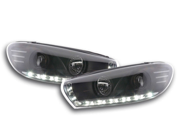 Headlight set Daylight LED TFL look VW Scirocco 3 Type 13 08- black for right-hand drive vehicles