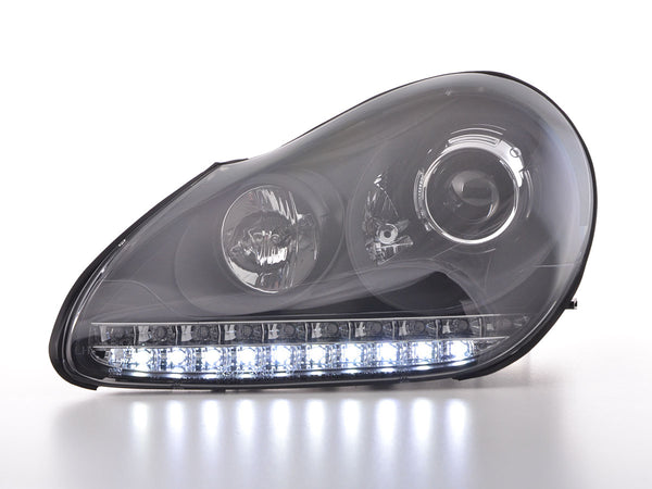 Headlight set xenon daylight LED TFL look Porsche Cayenne 03-07 black